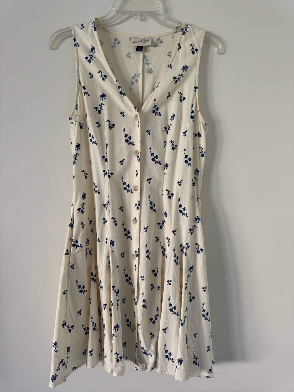 Universal Thread Cream Mini Dress with Navy Floral Print